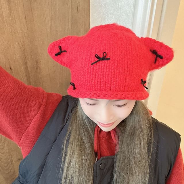 Ear Bow Beanie Knit Animal