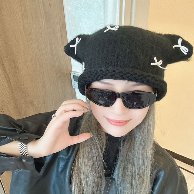 Ear Bow Beanie Knit Animal