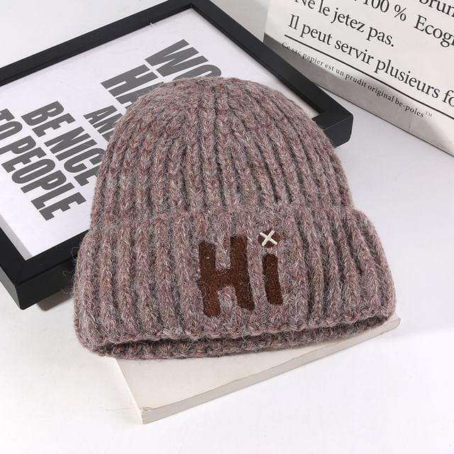 Knit Embroidered Lettering Beanie