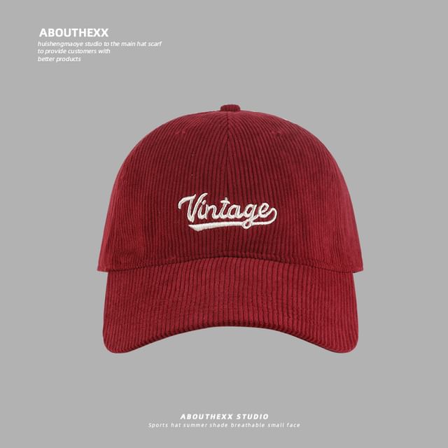 Corduroy Cap Lettering Embroidered Baseball