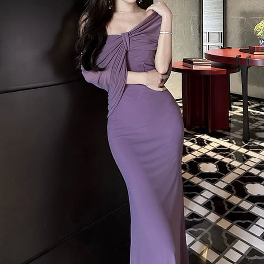 Dress Bow Midi Sheath Plain Strapless