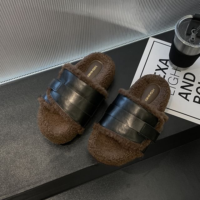 Buckled Fleece-Lined Slide Sandals