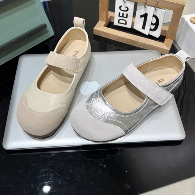 Round Adhesive Faux Jane Toe Strap Leather Mary Shoes