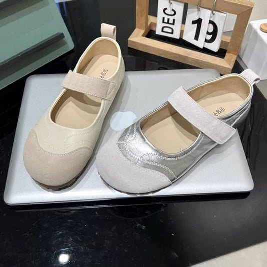 Round Adhesive Faux Jane Toe Strap Leather Mary Shoes