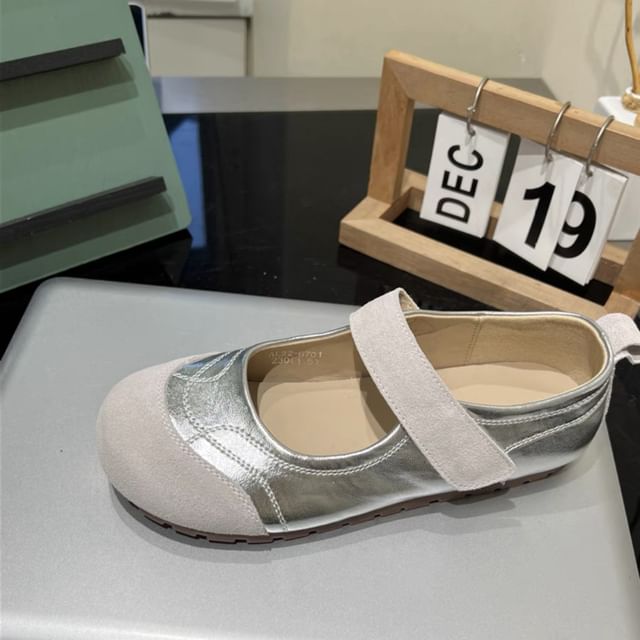 Round Adhesive Faux Jane Toe Strap Leather Mary Shoes