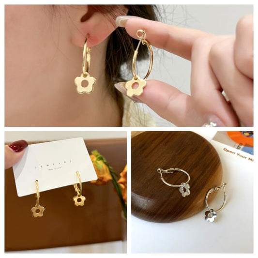 Hoop Earring Silver Sterling Floral