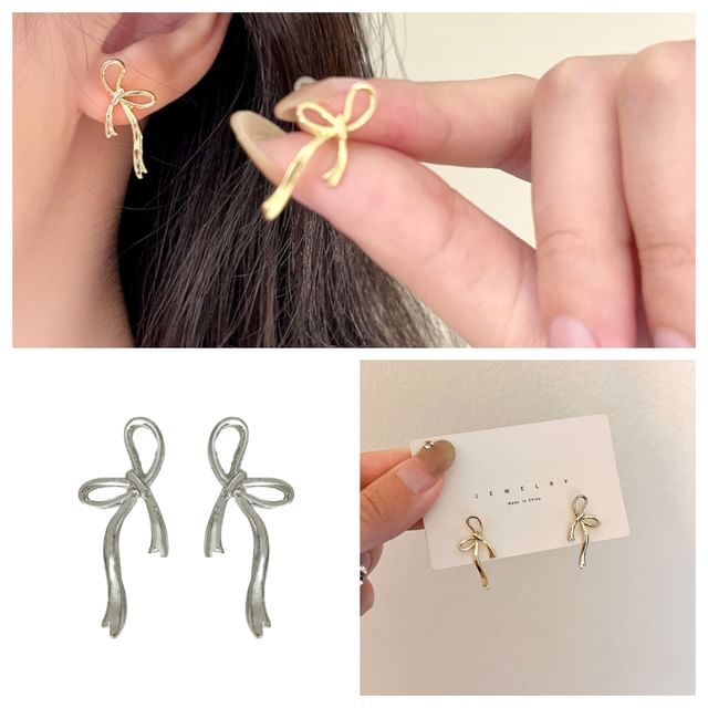 Ribbon Earring Sterling Silver Stud