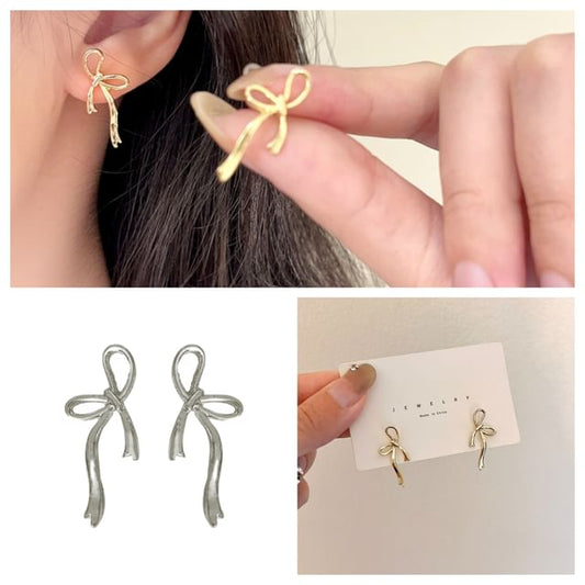 Ribbon Earring Sterling Silver Stud