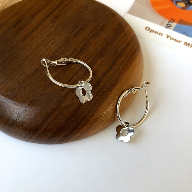 Hoop Earring Silver Sterling Floral