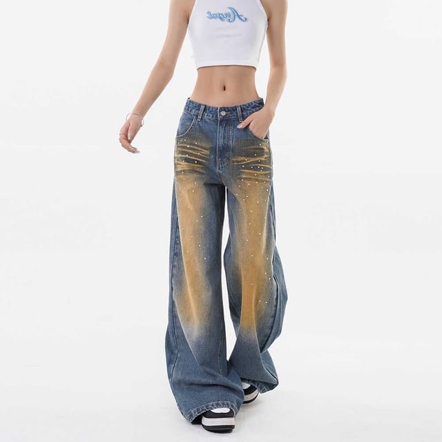 Low Rise Washed Loose-Fit Wide-Leg Jeans