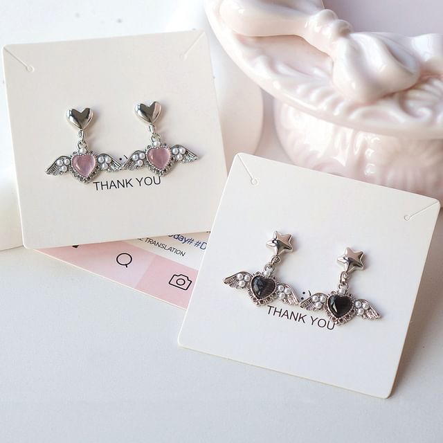 Heart Gemstone Drop Earring / Clip-On Earring