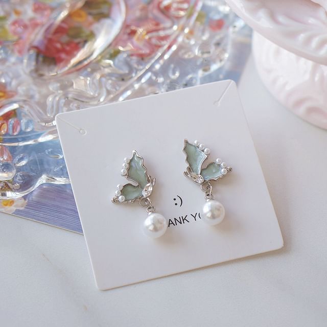 Butterfly Pearl Rhinestone Drop Faux Earring