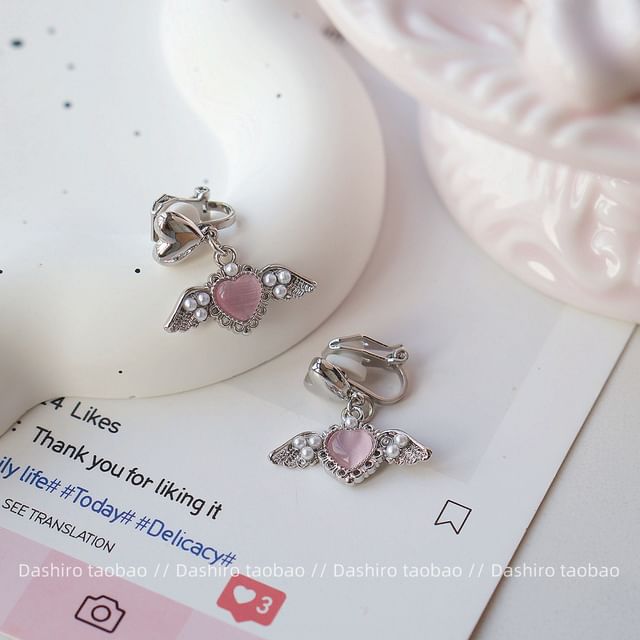 Heart Gemstone Drop Earring / Clip-On Earring