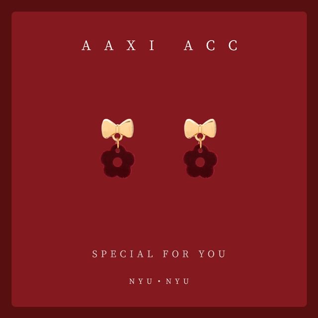 / Bow Floral Drop Clip-On Earring