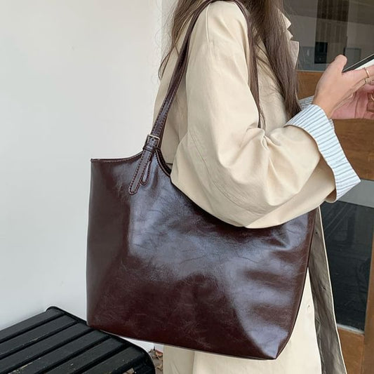 Faux Bag Tote Leather Plain