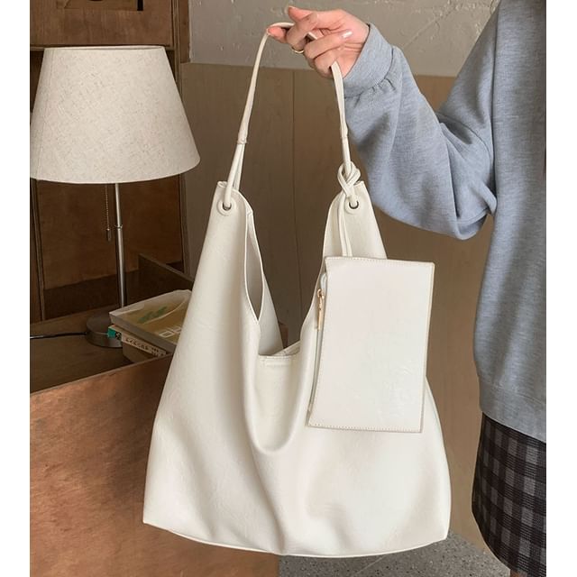 Faux Tote Leather Plain With Bag Pouch