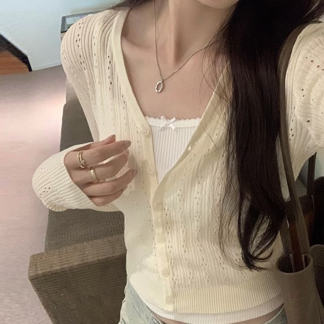 Button-Up Cardigan Plain V-Neck