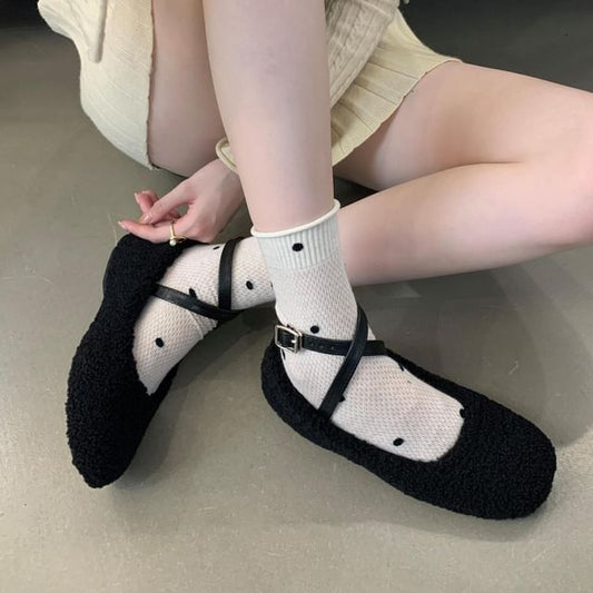 Plain Fleece Cross Strap Flats