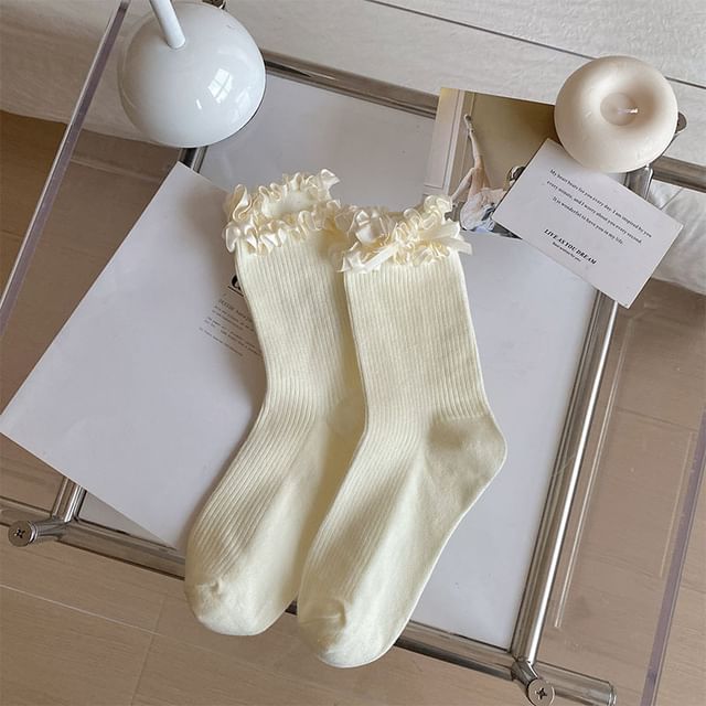 Bow Ruffle Trim Ribbed Socks