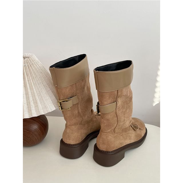 Cap Toe Bow Platform Chunky Heel Short Boots