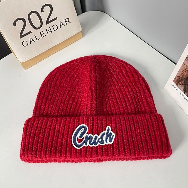 Knit Applique Lettering Beanie