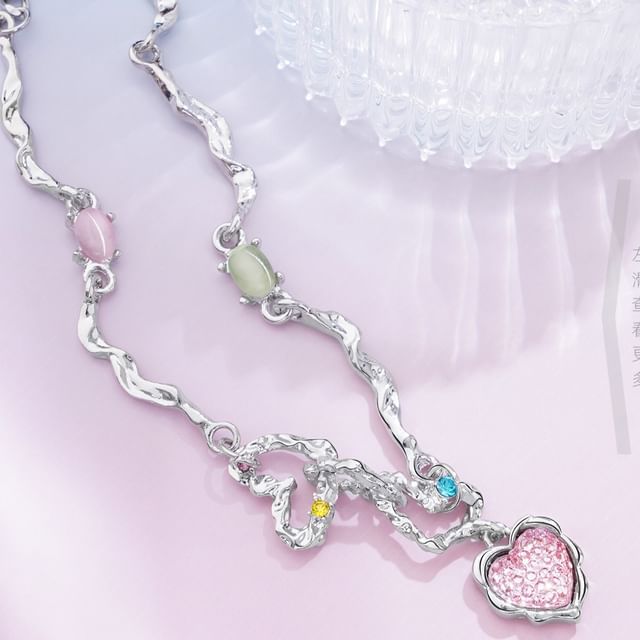 Heart Necklace Strawberry Rhinestone