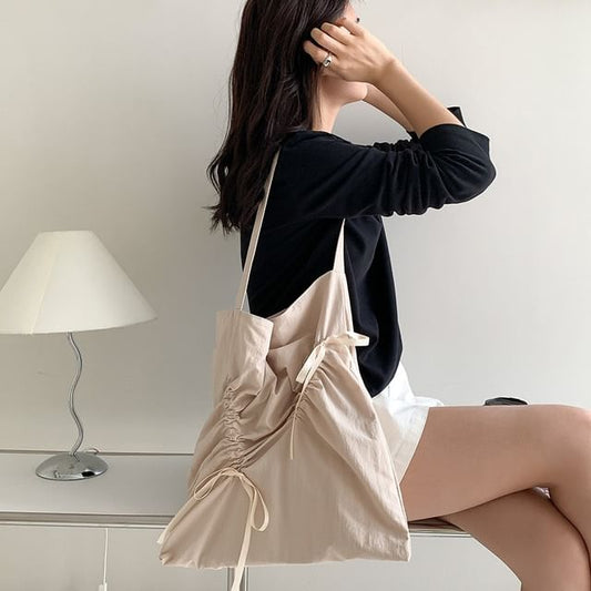 Shopper Bow Plain Drawstring Bag