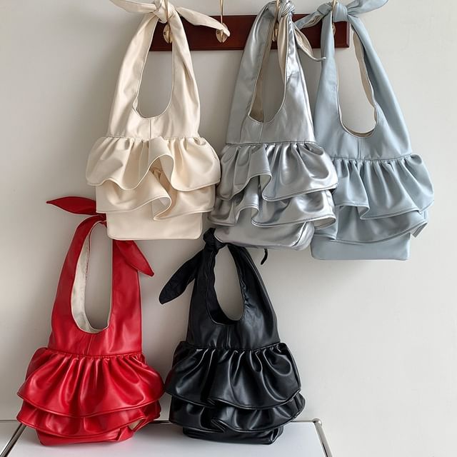 Leather Ruffle Tote Bag Faux