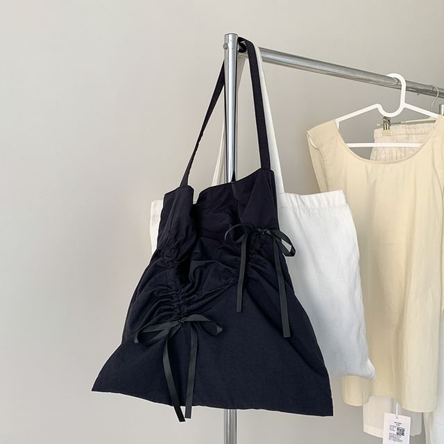 Shopper Bow Plain Drawstring Bag