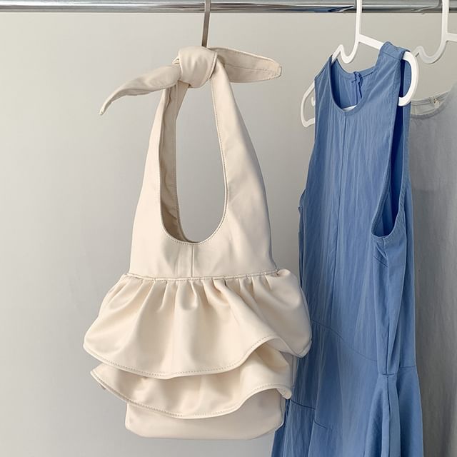 Leather Ruffle Tote Bag Faux