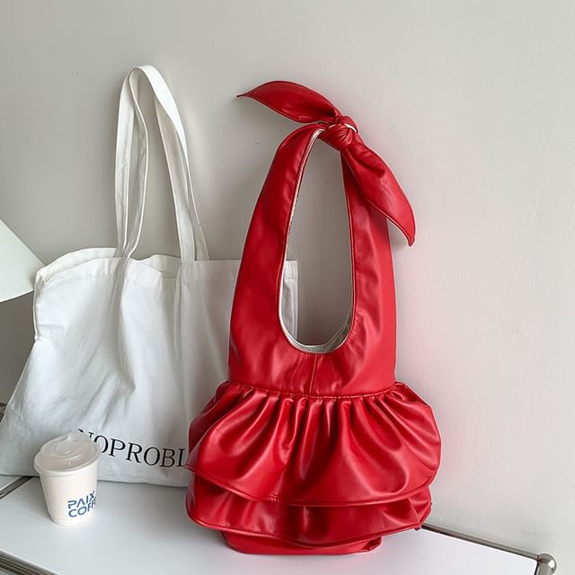 Leather Ruffle Tote Bag Faux