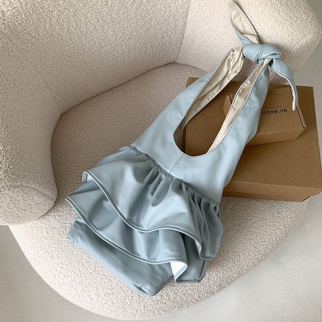 Leather Ruffle Tote Bag Faux