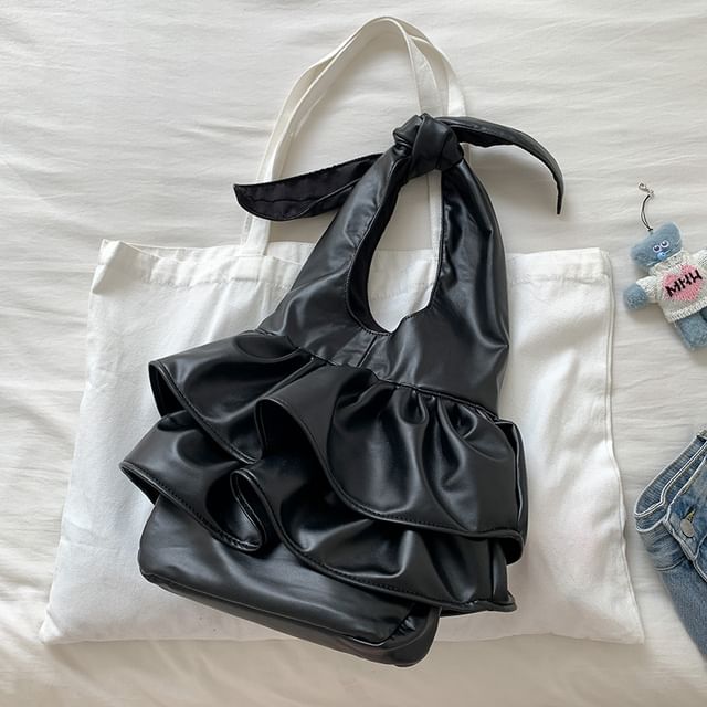 Leather Ruffle Tote Bag Faux