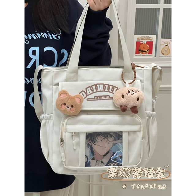 Lettering Print Transparent Panel Crossbody Tote Bag