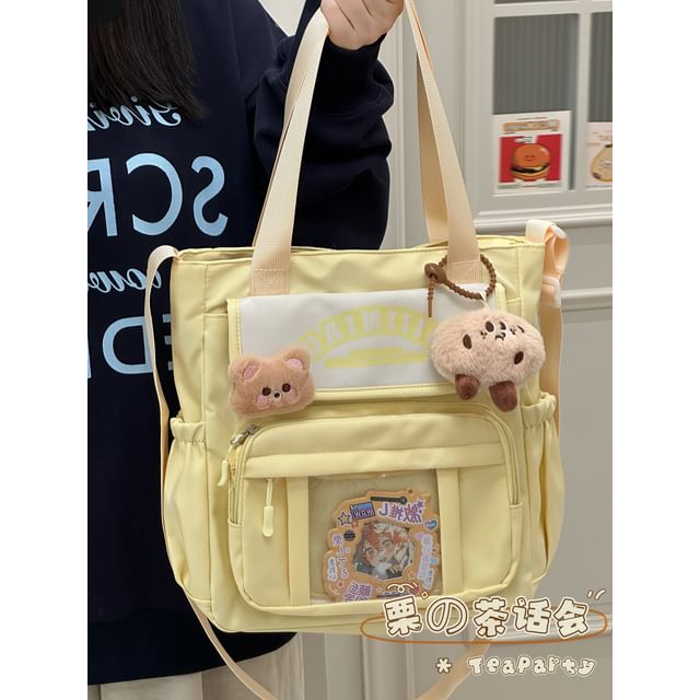 Lettering Print Transparent Panel Crossbody Tote Bag