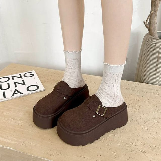 Suede Buckled Faux Mules Platform