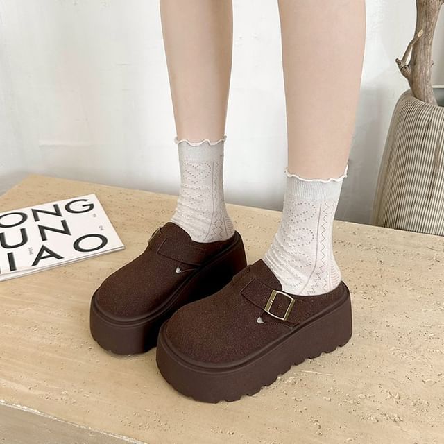 Suede Buckled Faux Mules Platform