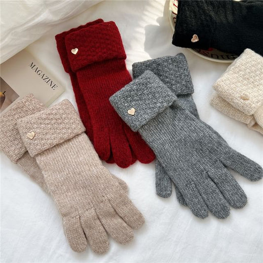 Metal Heart Touchscreen Knit Gloves