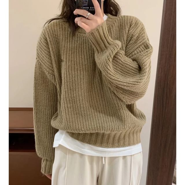 Oversized Crew-Neck Knit Sweater in 5 Colors