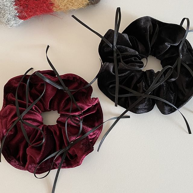 Bow Accent Velvet Scrunchie