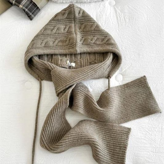 Scarf Plain Knit Cable Hooded