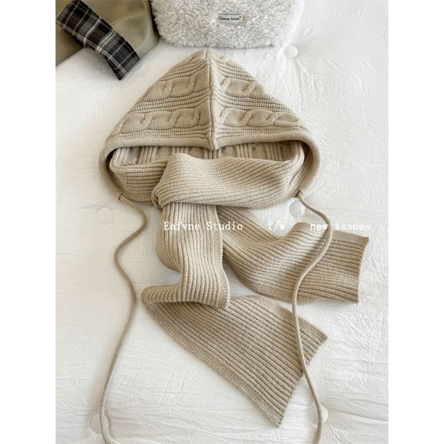 Scarf Plain Knit Cable Hooded
