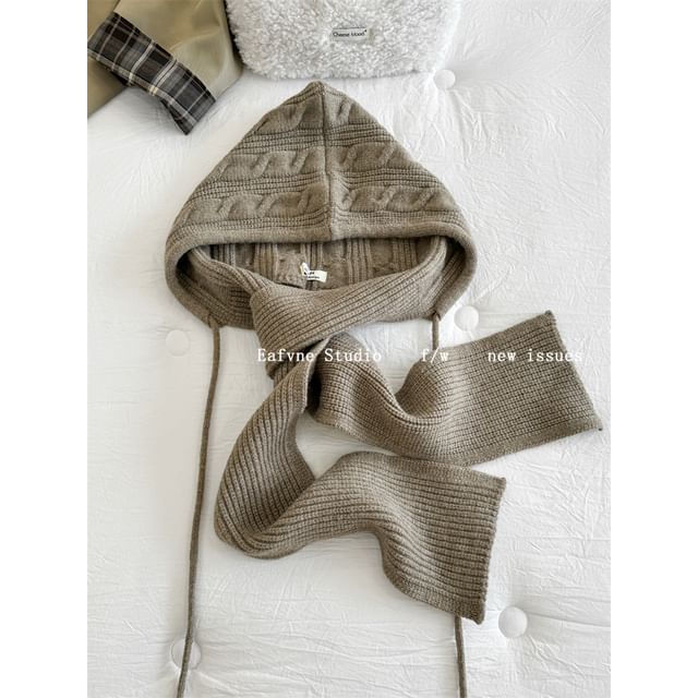 Scarf Plain Knit Cable Hooded