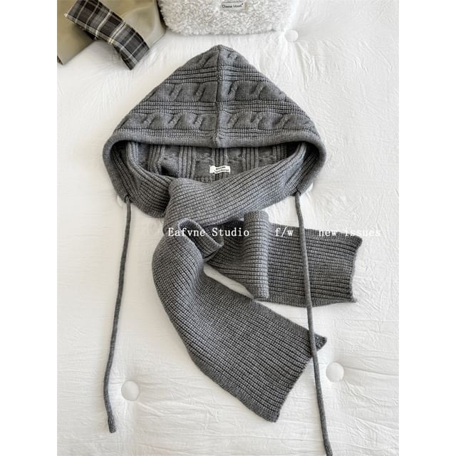 Scarf Plain Knit Cable Hooded
