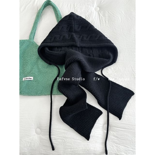 Scarf Plain Knit Cable Hooded