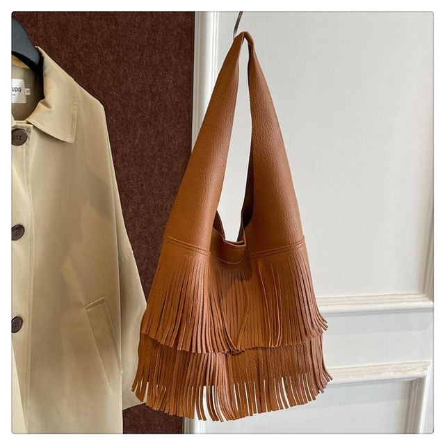 Tassel Faux Leather Tote Bag