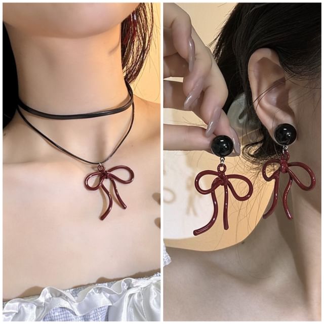 Drop Bow Layered Earring / Necklace