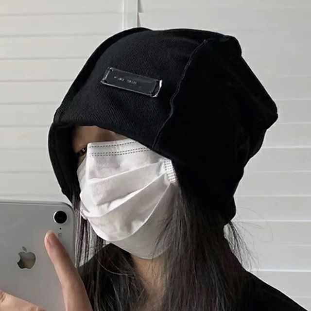 / Plain Knit Panel Beanie Ribbed