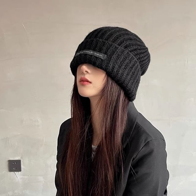Knit Beanie Ribbed Applique