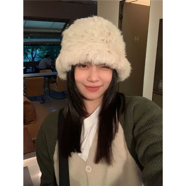 Faux Plain Bucket Star Hat Fur /